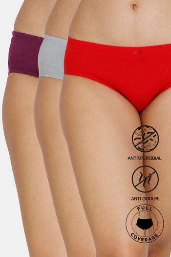 Buy Zivame Anti-Microbial Low Rise Full Coverage Hipster Panty (Pack of 3) - Assorted